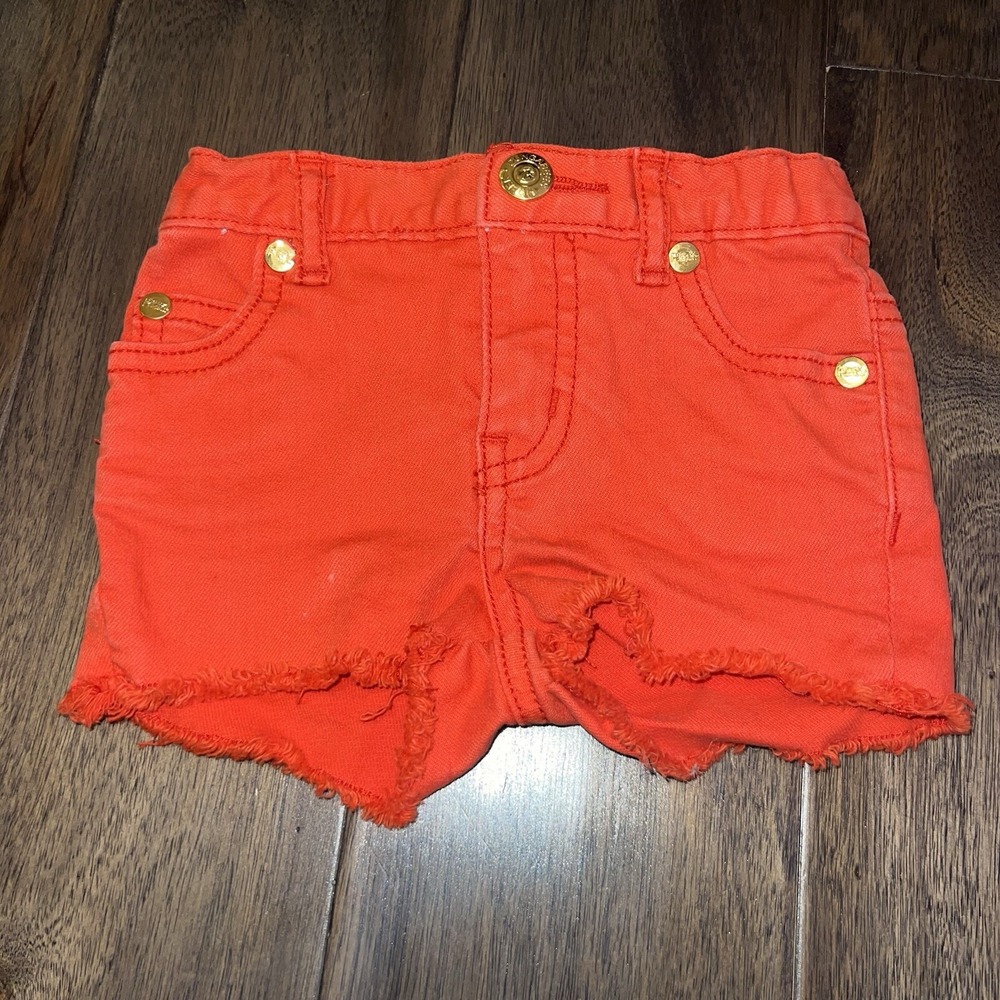 Peek Dungarees Cut Off Denim Shorts Kids 3-6 Months Orange Excellent Frayed Hem